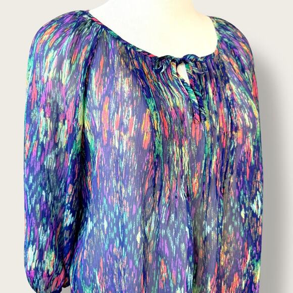 Liz Claiborne Woman 3/4 Sleeves Keyhole Sheered Tops Blouse Size 1X Multicolor - Picture 6 of 14